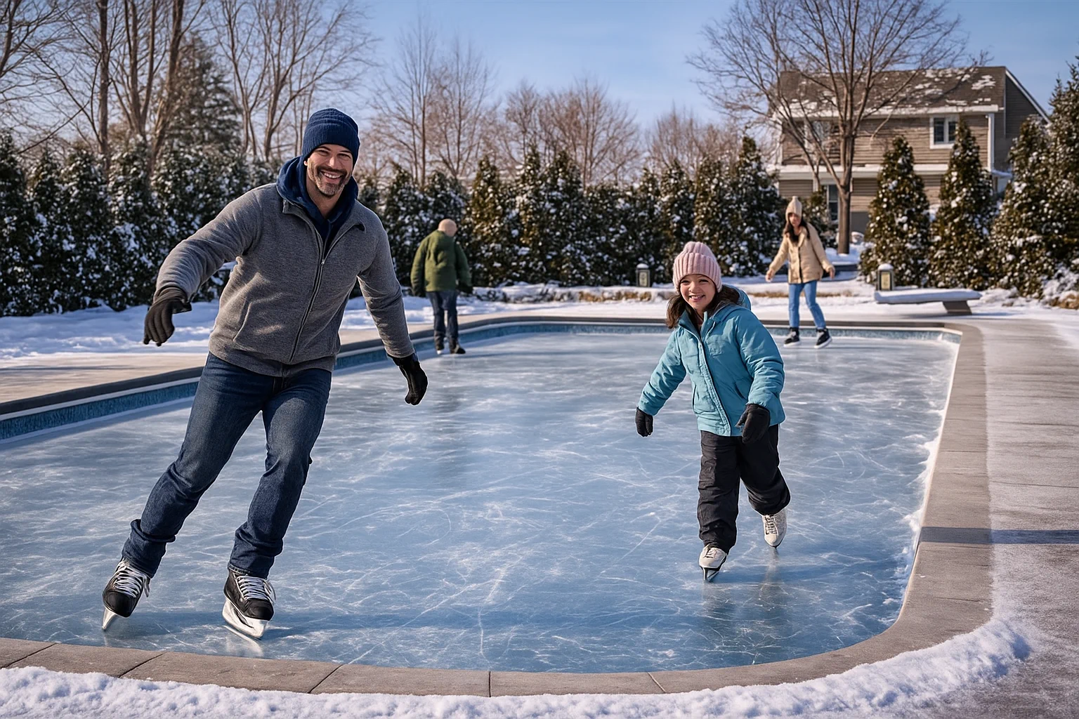 Frozen fiberglass pool in winter — ice-ready San Juan pool